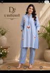 Azure Blossom Striped Kurta Set