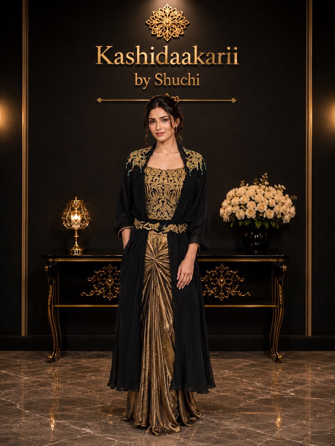 Noir Royale Embroidered Gown Set