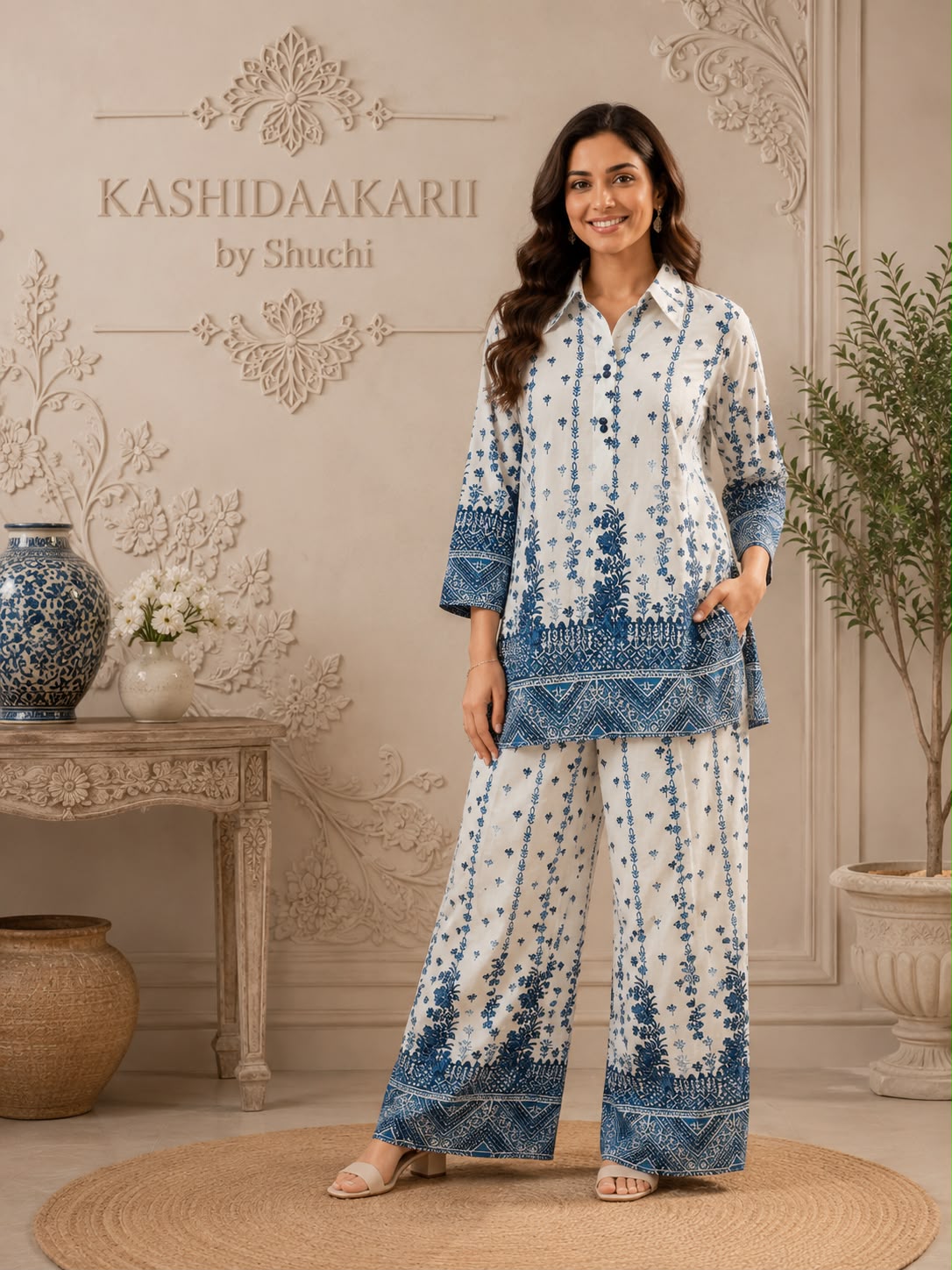 Azure Bloom Cotton Co-Ord Set