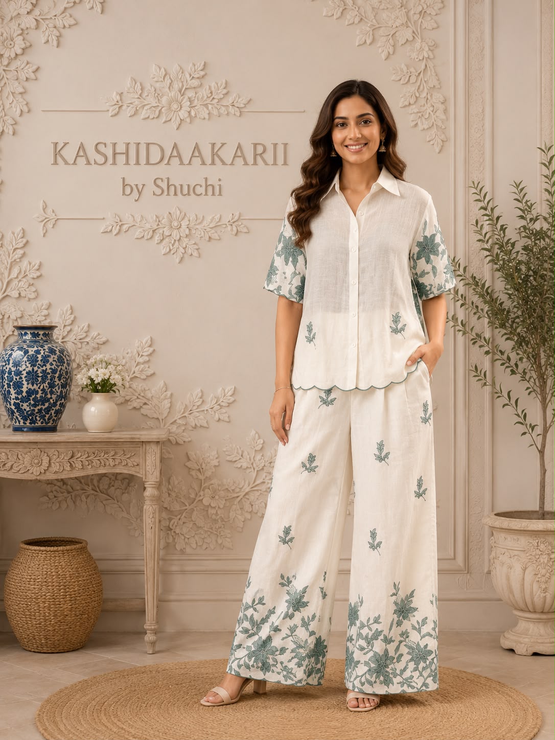 Ivory Bloom Embroidered Cotton Co-Ord Set